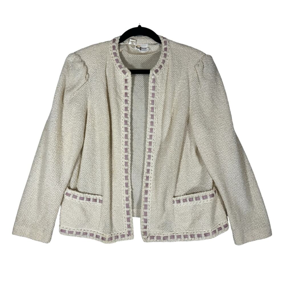 Vtg Union Made Marty Gutmacher Boucle Blazer Jacket Sz 18 Pink Ribbon Trim 1960s